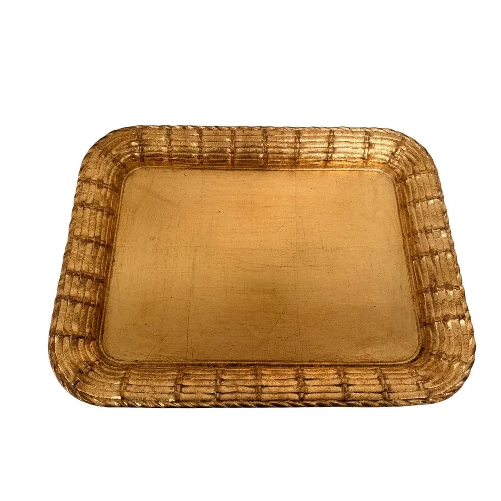 Vietri Serving Tray Large Good Italian Faux Bamboo Gold Leaf Gilt Serving Tray